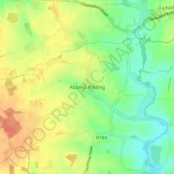 Abbess Roding topographic map, elevation, terrain