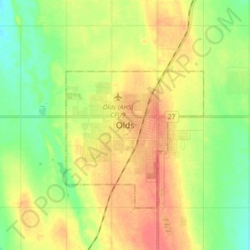 Olds topographic map, elevation, terrain