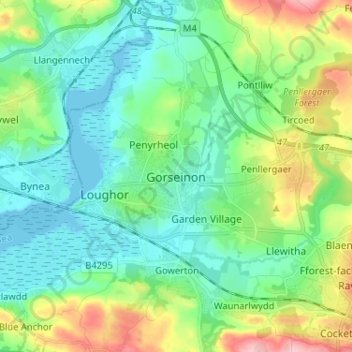 Gorseinon topographic map, elevation, terrain