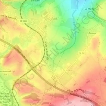 Bourbre topographic map, elevation, terrain