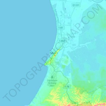 Miri topographic map, elevation, terrain