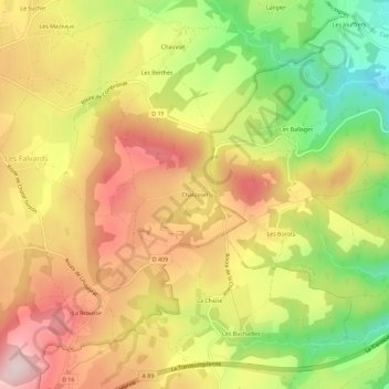 Chalusset topographic map, elevation, terrain