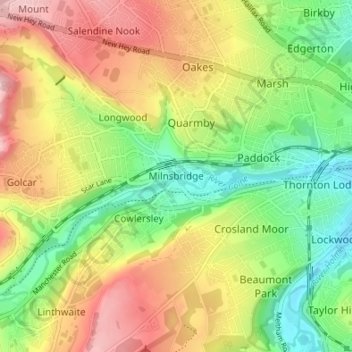 Milnsbridge topographic map, elevation, terrain