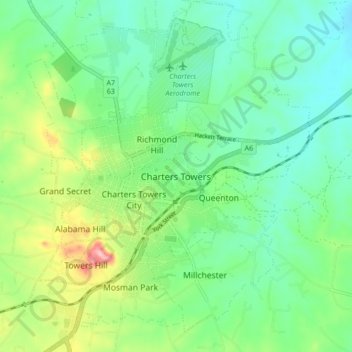 Charters Towers topographic map, elevation, terrain