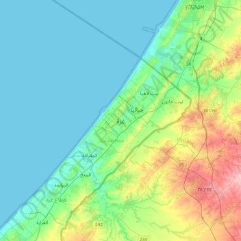 Gaza topographic map, elevation, terrain