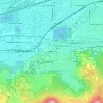 East Spokane topographic map, elevation, terrain