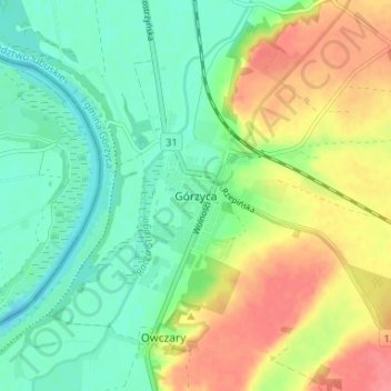 Górzyca topographic map, elevation, terrain