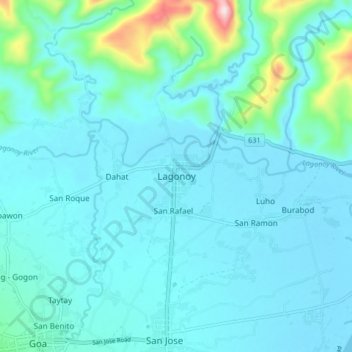 Lagonoy topographic map, elevation, terrain