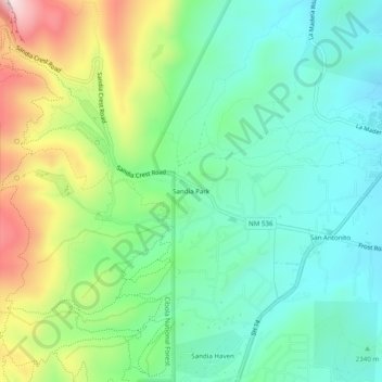 Sandia Park topographic map, elevation, terrain