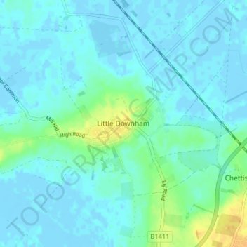 Little Downham topographic map, elevation, terrain