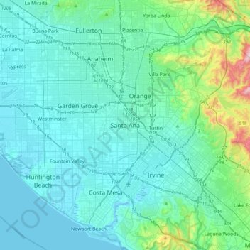 Santa Ana topographic map, elevation, terrain