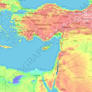 Chipre topographic map, elevation, terrain