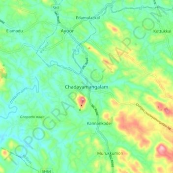 Chadayamangalam topographic map, elevation, terrain