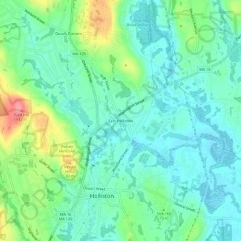 East Holliston topographic map, elevation, terrain