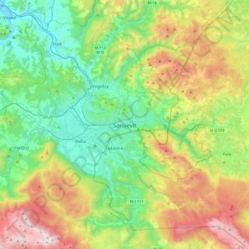 Sarajevo topographic map, elevation, terrain