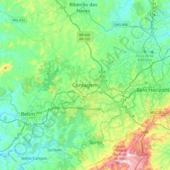 Contagem topographic map, elevation, terrain