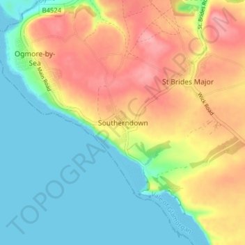 Southerndown topographic map, elevation, terrain
