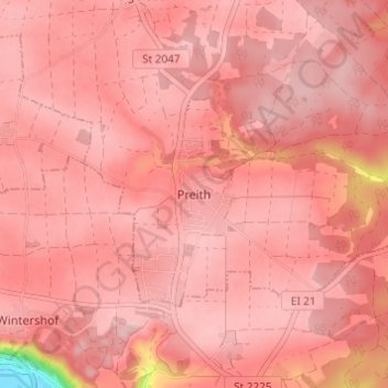 Preith topographic map, elevation, terrain