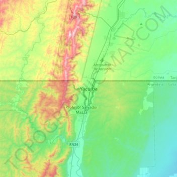Yacuiba topographic map, elevation, terrain