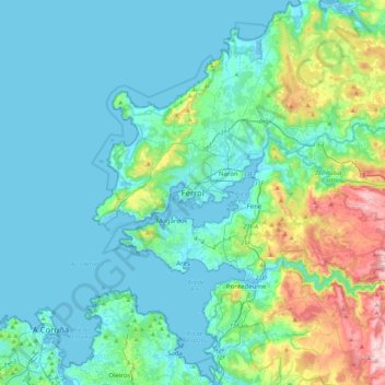 Ferrol topographic map, elevation, terrain