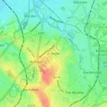 St Helier topographic map, elevation, terrain