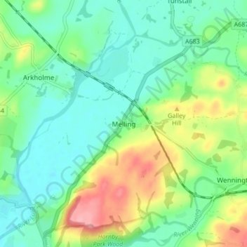 Melling topographic map, elevation, terrain