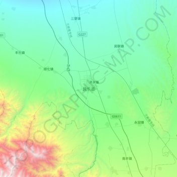 民乐县 topographic map, elevation, terrain