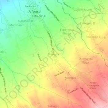 Mangas I topographic map, elevation, terrain