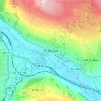 Riddlesden topographic map, elevation, terrain