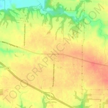 Kickapoo topographic map, elevation, terrain