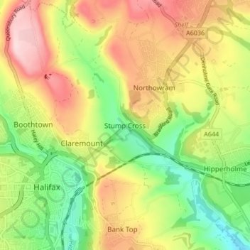 Stump Cross topographic map, elevation, terrain