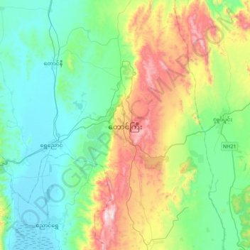 Taunggyi topographic map, elevation, terrain