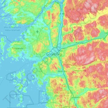Gothenburg topographic map, elevation, terrain