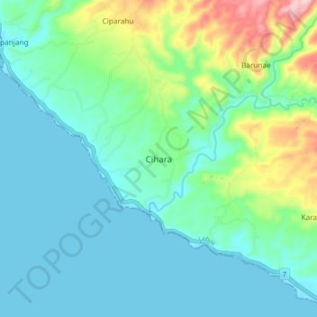 Cihara topographic map, elevation, terrain