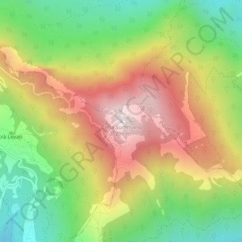 Cima Summano topographic map, elevation, terrain