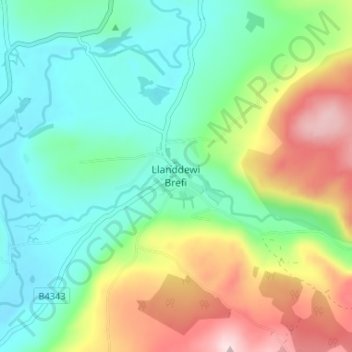 Llanddewi Brefi topographic map, elevation, terrain