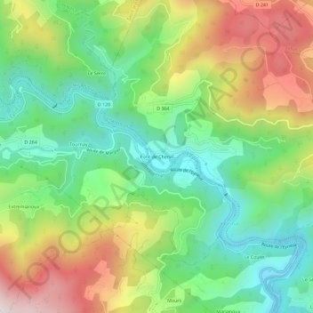 Pont de Chervil topographic map, elevation, terrain