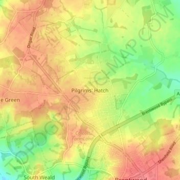 Pilgrims' Hatch topographic map, elevation, terrain