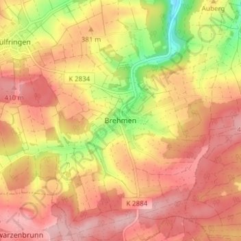 Brehmen topographic map, elevation, terrain