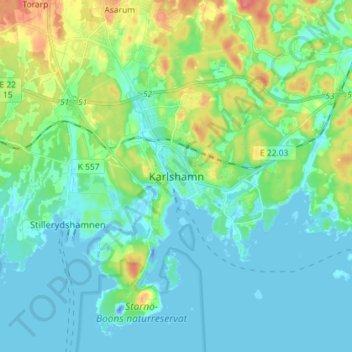 Karlshamn topographic map, elevation, terrain