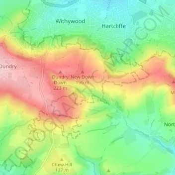 East Dundry topographic map, elevation, terrain