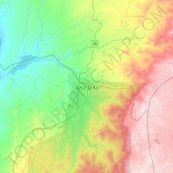 Dilla topographic map, elevation, terrain