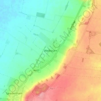 Welbourn topographic map, elevation, terrain