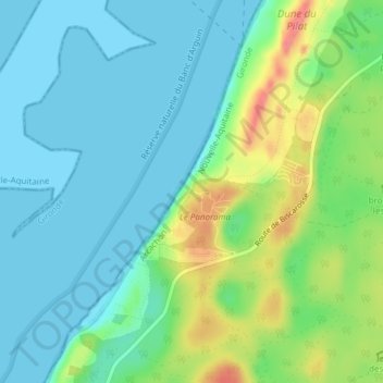 Dune of Pilat topographic map, elevation, terrain
