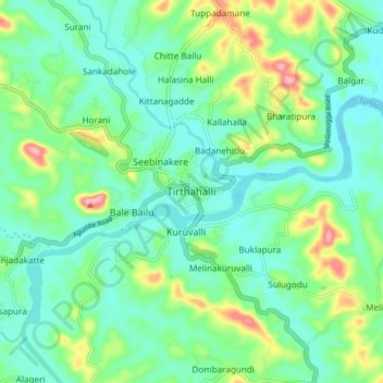 Tirthahalli topographic map, elevation, terrain