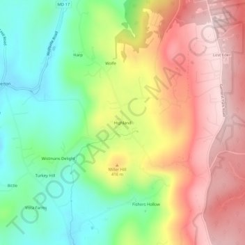 Highland topographic map, elevation, terrain