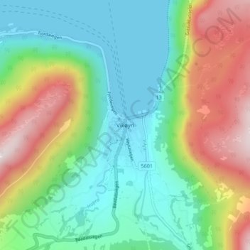 Vikøyri topographic map, elevation, terrain