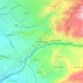 Alto Paucarpata topographic map, elevation, terrain