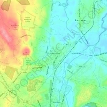 South Lancaster topographic map, elevation, terrain