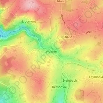 Waimes topographic map, elevation, terrain